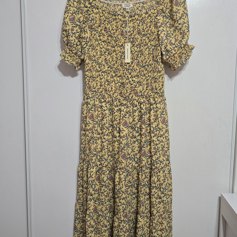 NWT Max Studio Floral Yellow Long Dress